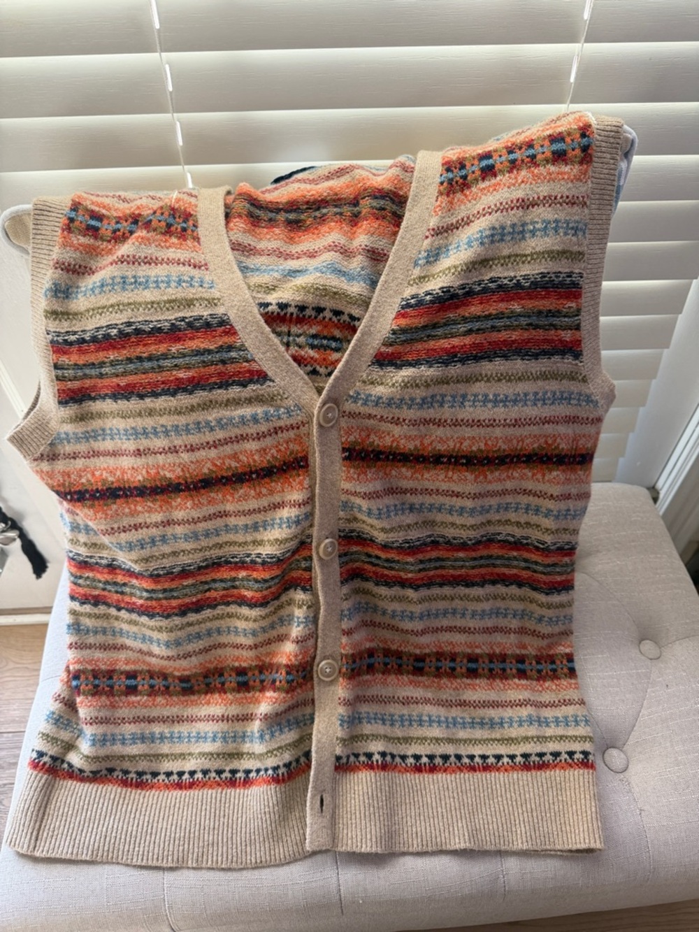 Old Navy Cream Striped Knit Vest with Multicolor Accents
